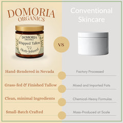 Domoria Organics grass-fed tallow base jar rich in nutrients.