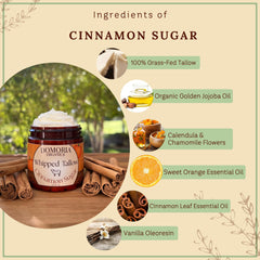 Ingredients shot shows grass-fed tallow and herb-infused jojoba oil at a glance