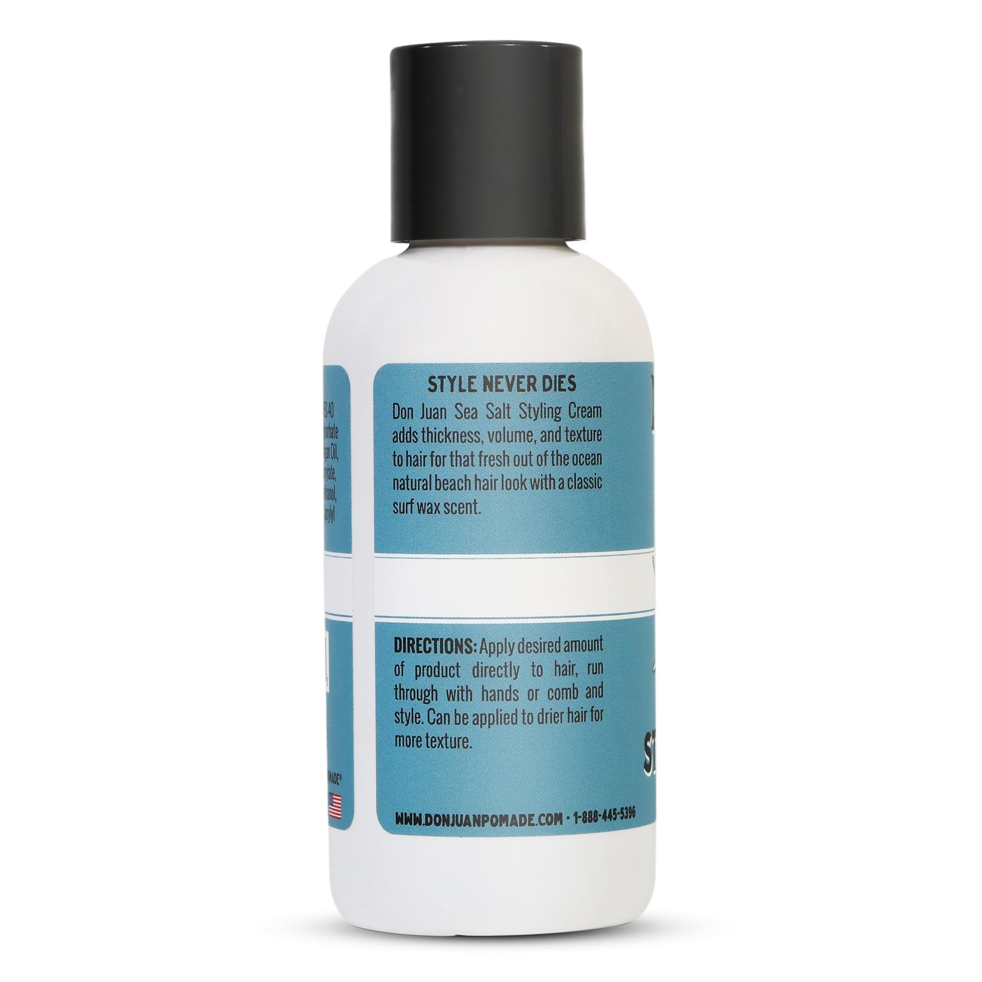 Don Juan Sea Salt Hair Styling Cream packaging on shelf highlights volume and texture.
