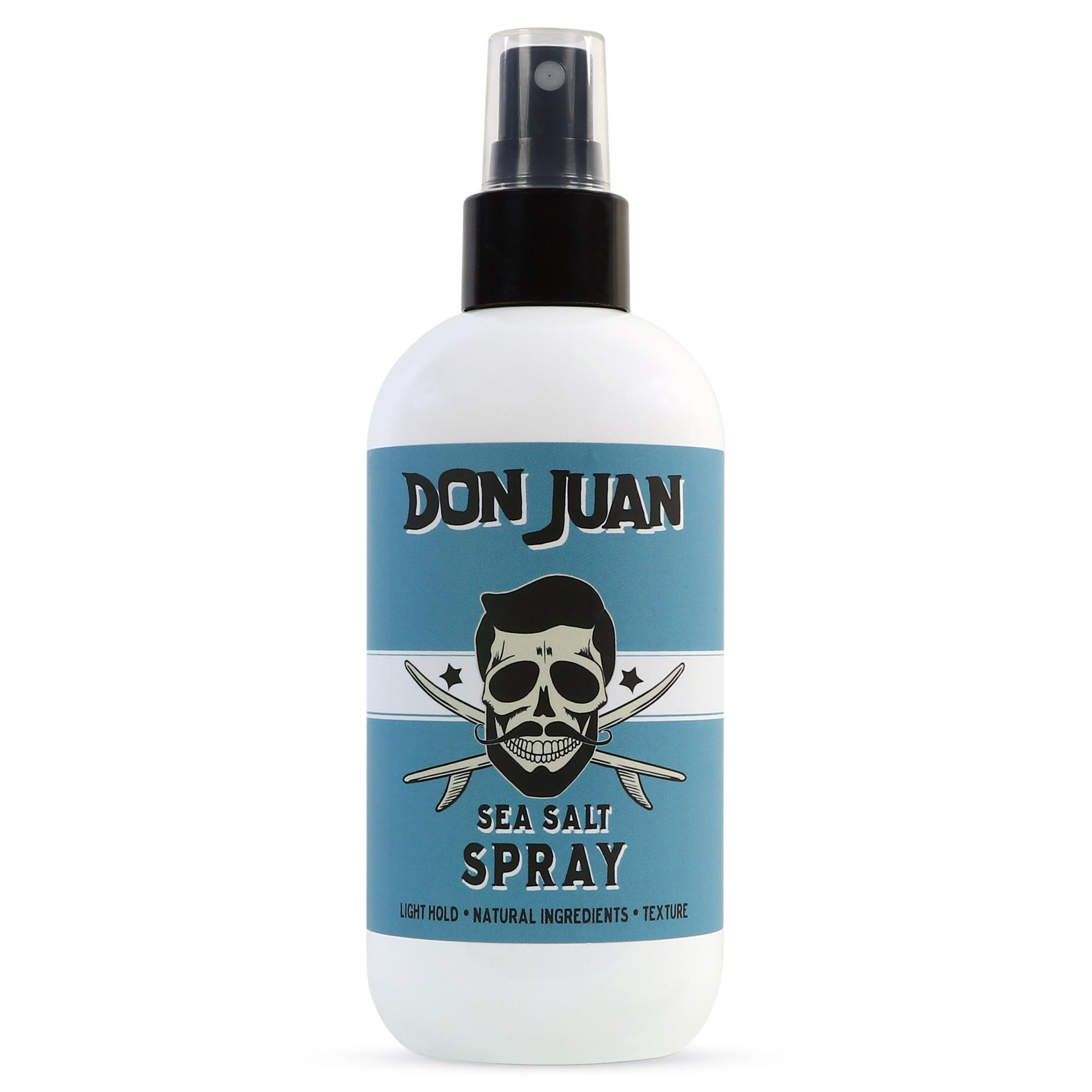 Don Juan Sea Salt Hair Spray bottle showing light hold and natural texture.