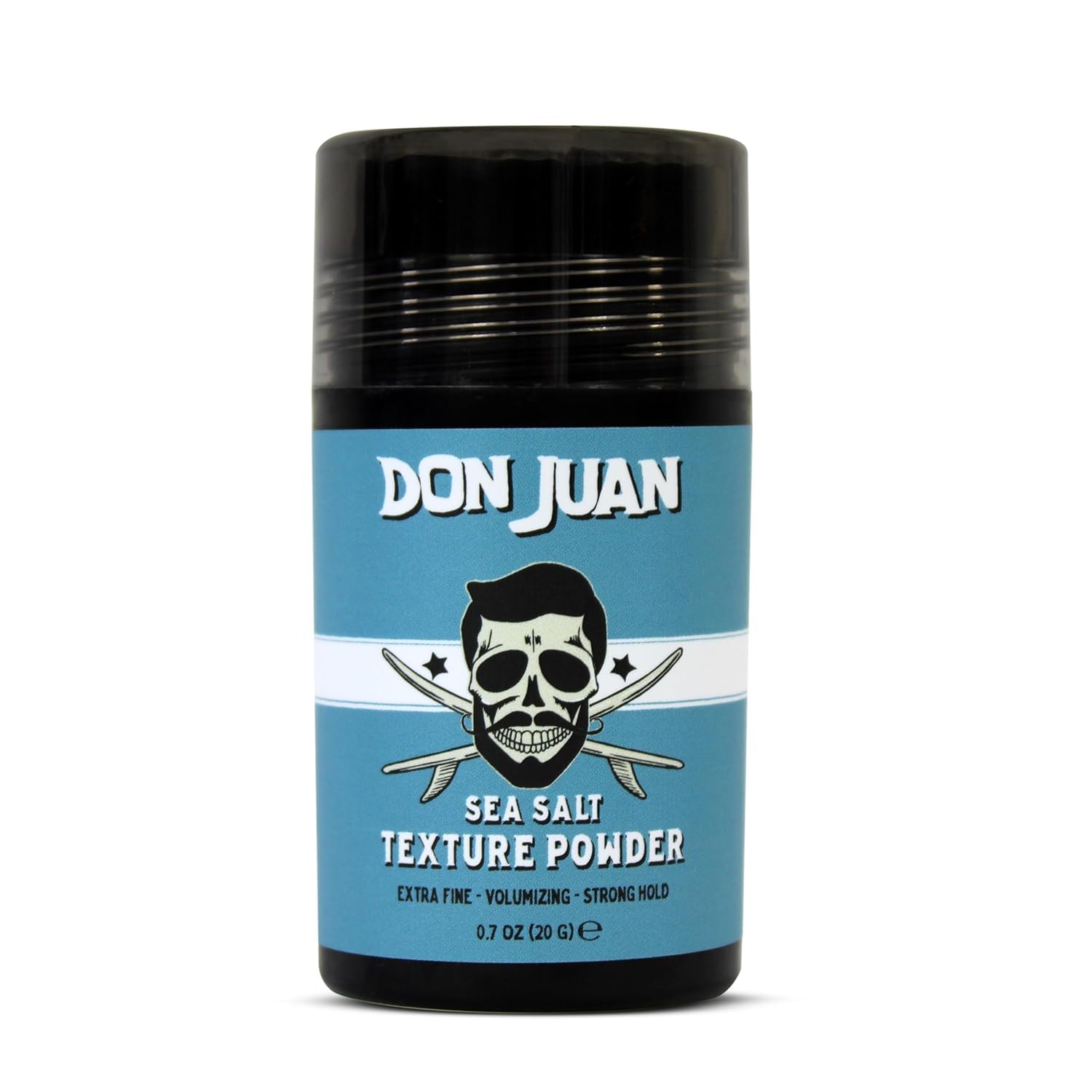 Don Juan Sea Salt Texture Powder bottle front shows strong hold and matte finish.