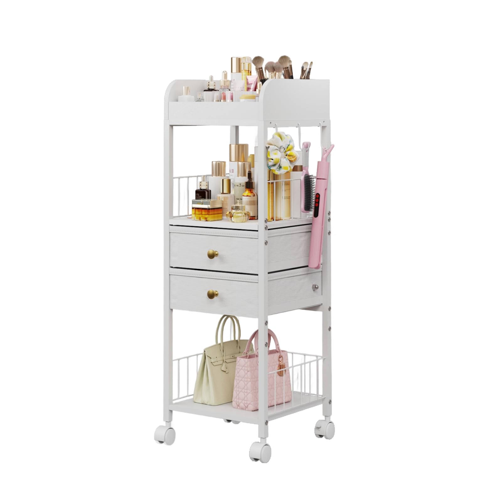 DongRong floor makeup organizer with wheels for easy mobility and placement