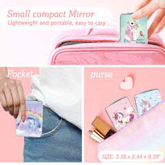 DOOSAI Unicorn pocket mirror featuring 2x magnification for precise makeup checks