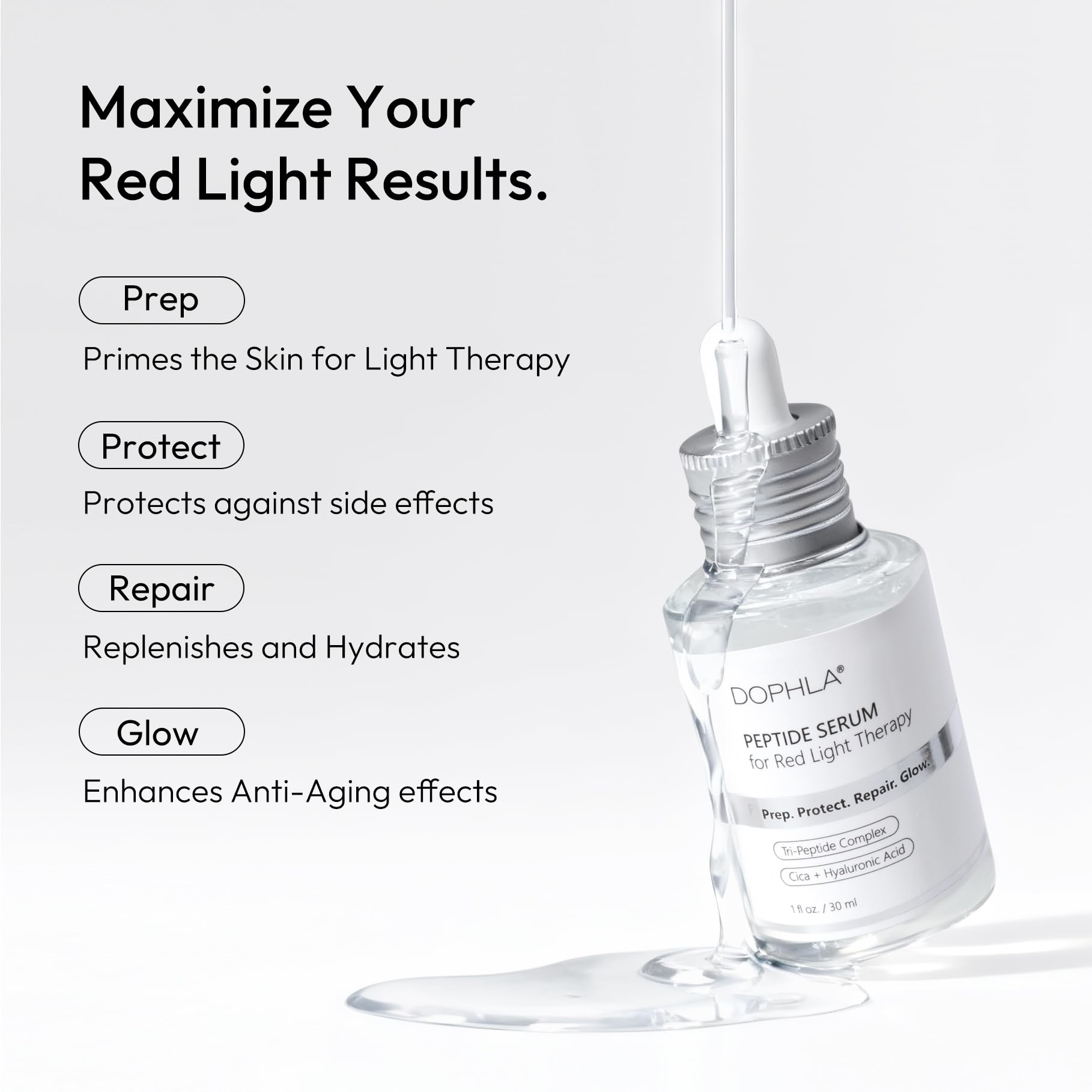 Dophla serum applied on face and neck for a refreshed feel during LED routine