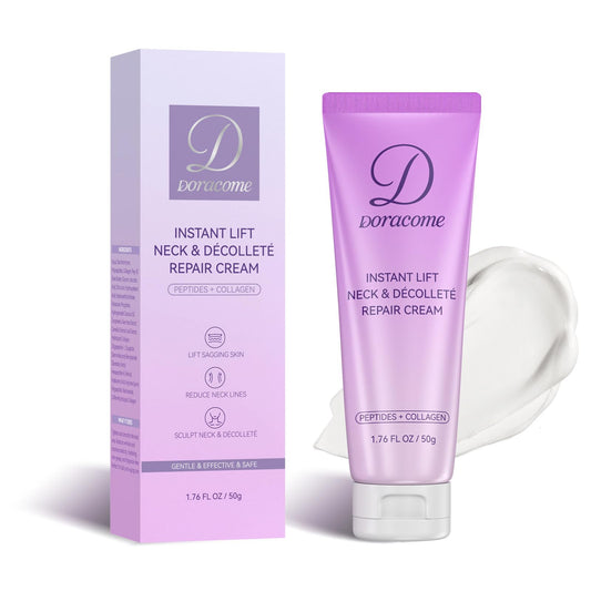 Doracome firming neck cream bottle promoting everyday moisturizing care