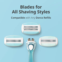 Dorco Eve3 pivot head demonstrates contour tracking along legs and underarms.