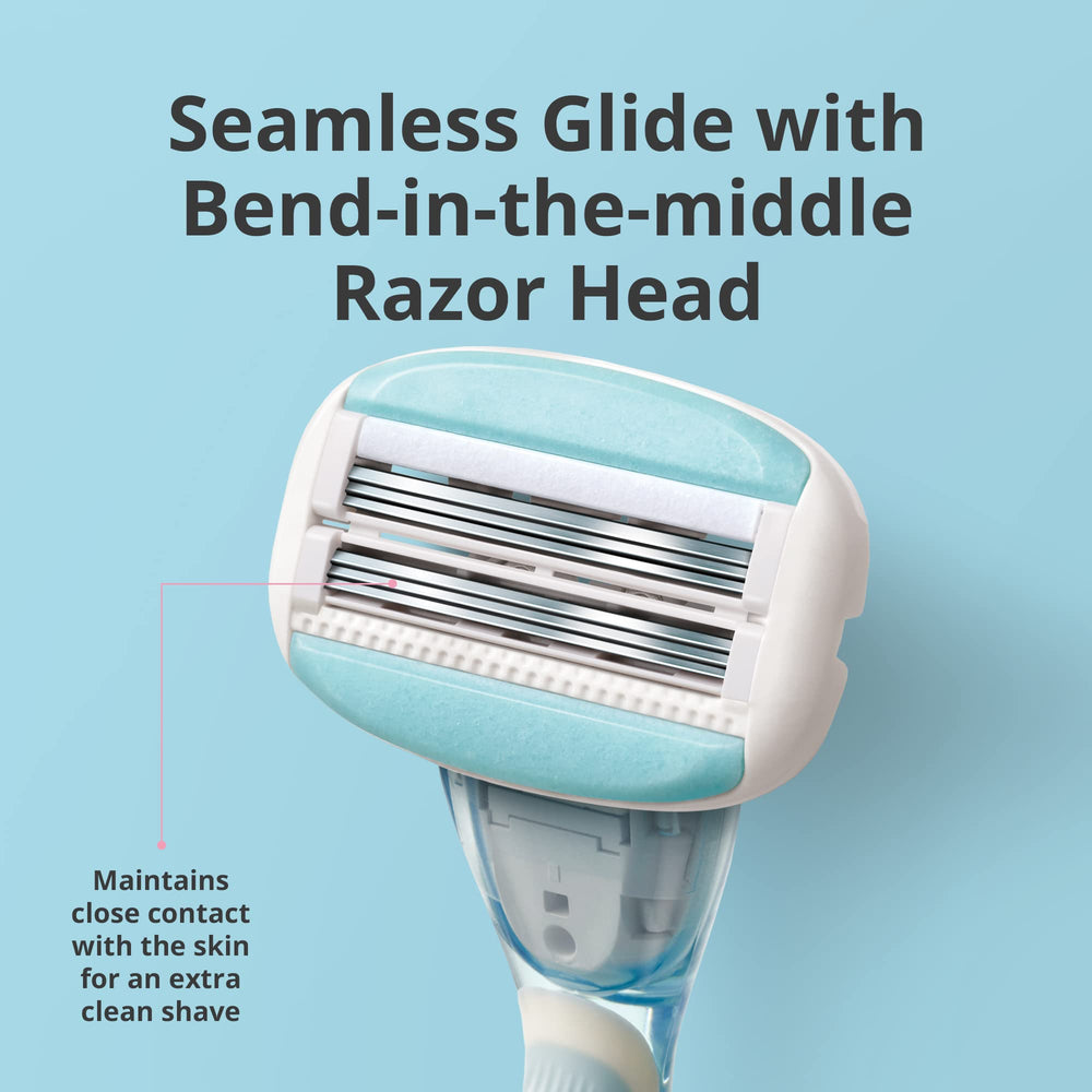 Dorco Eve6 six-blade head delivers thorough coverage for smooth results.