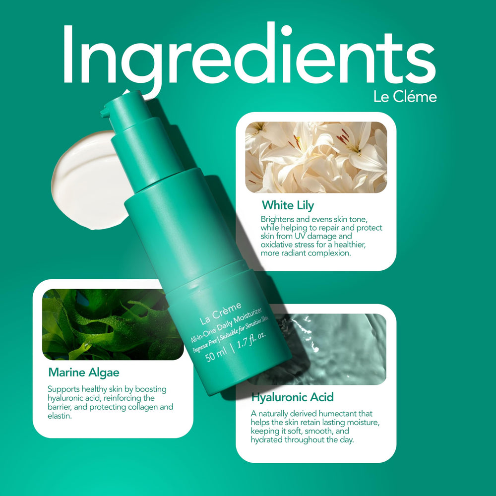 Doré La Crème ingredients hyaluronic acid illustrate moisture retention benefits.