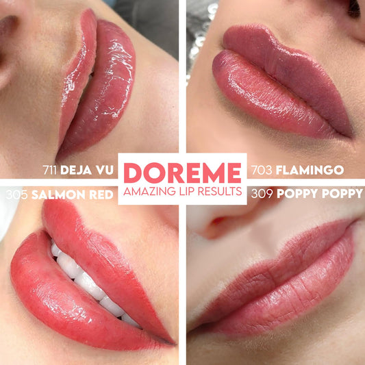 Doreme camouflage areola pigment inks shown for natural skin tone blending.