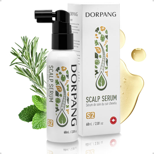 DORPANG scalp serum bottle close-up highlighting premium, non-greasy daily care.