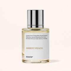 Dossier Ambery Peach label close-up showing minimalist branding for a modern style.