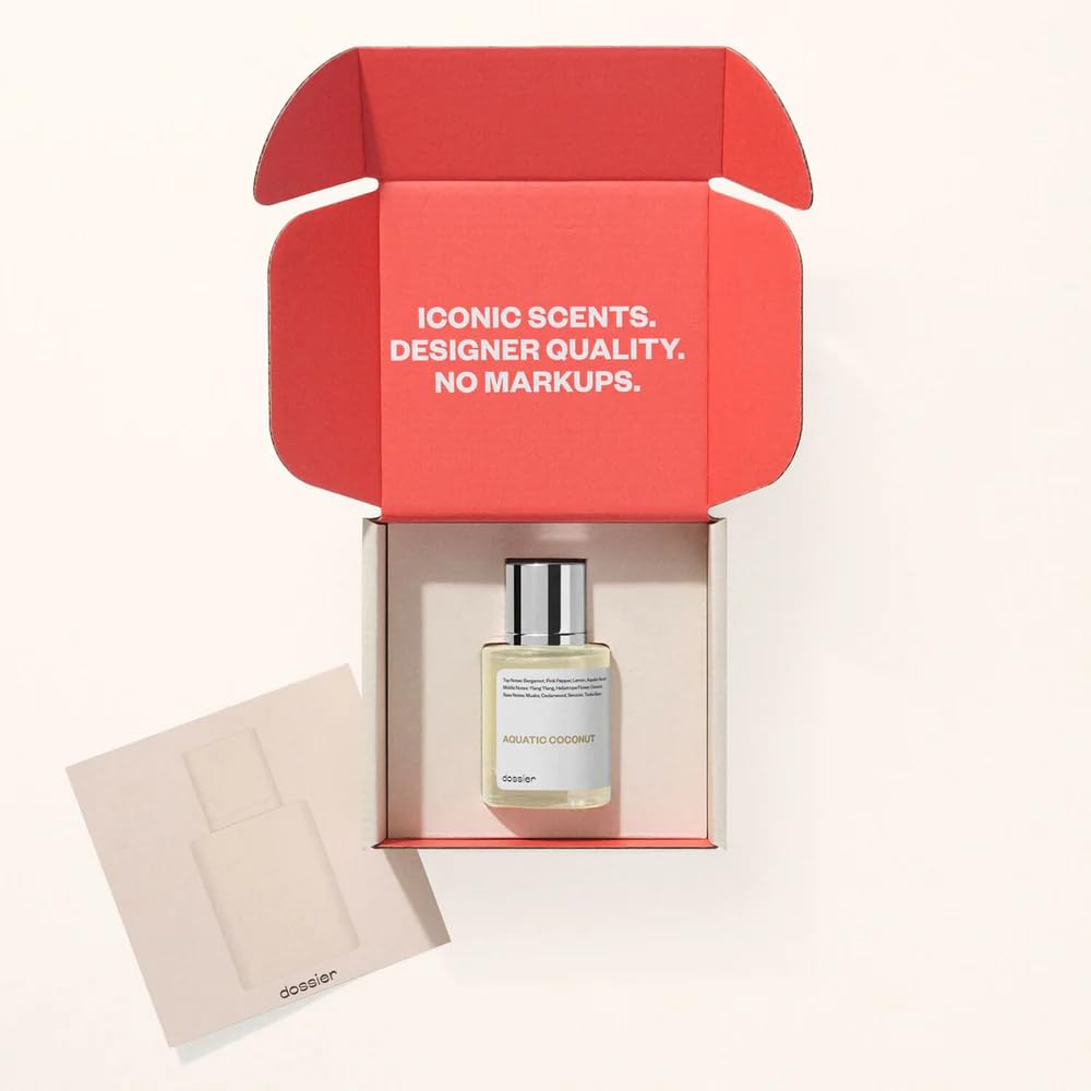 Dossier Aquatic Coconut close-up shows bergamot and lemon top notes.
