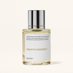 Dossier Aquatic Coconut packaging emphasizes vegan and paraben-free formula.
