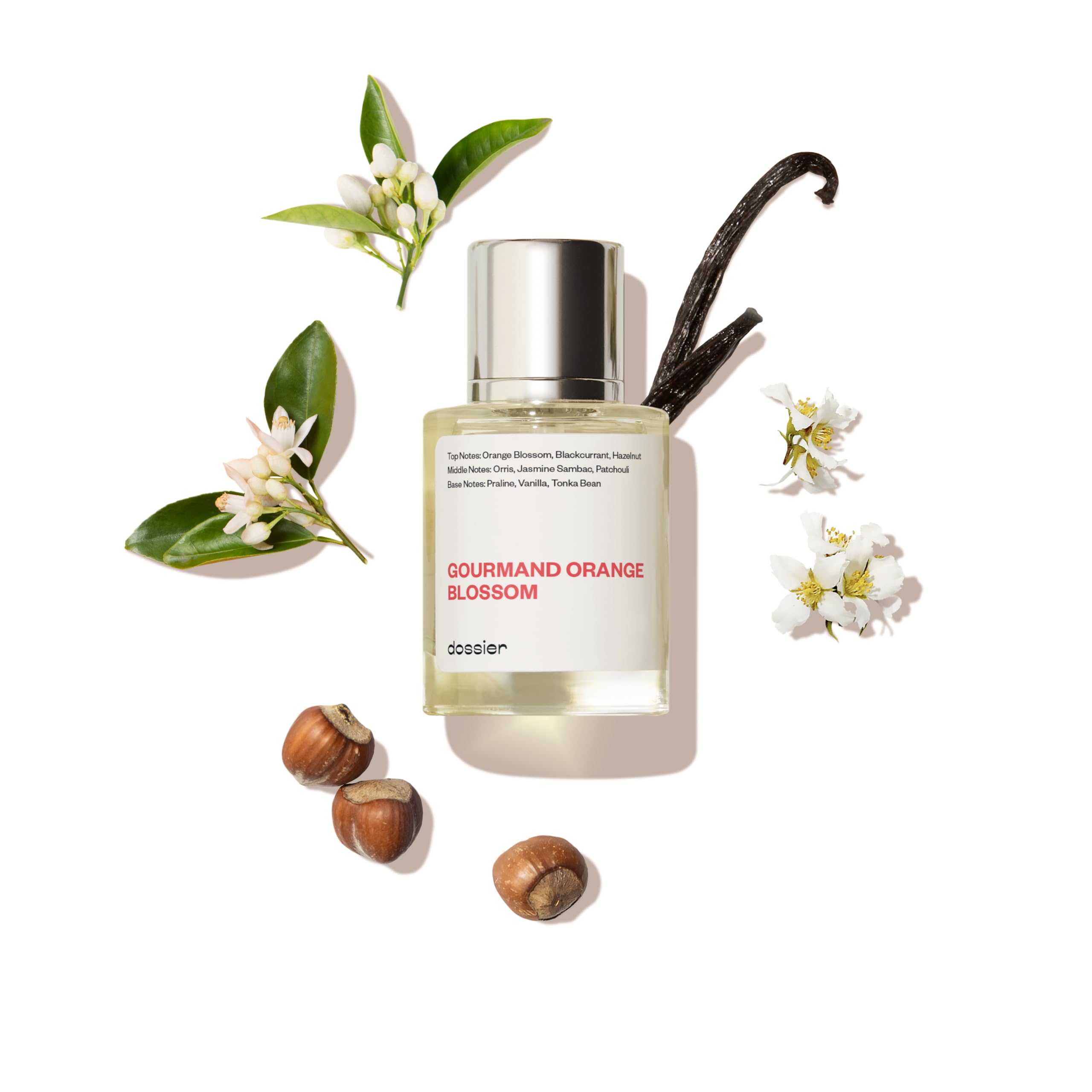 Dossier Gourmand Orange Blossom bottle front view for everyday wear and inviting aroma