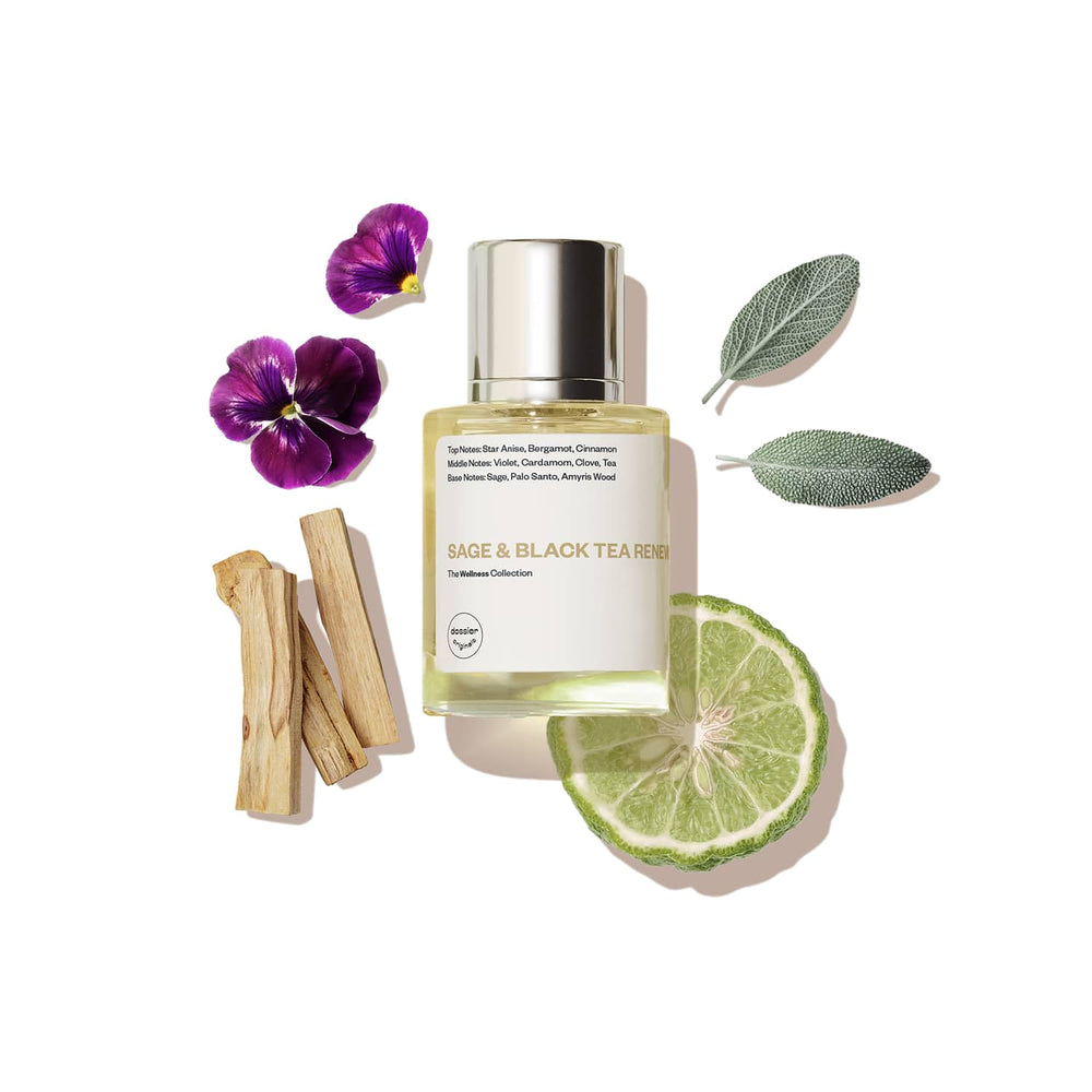 Dossier Original Sage & Black Tea Renew bottle front view, timeless fragrance