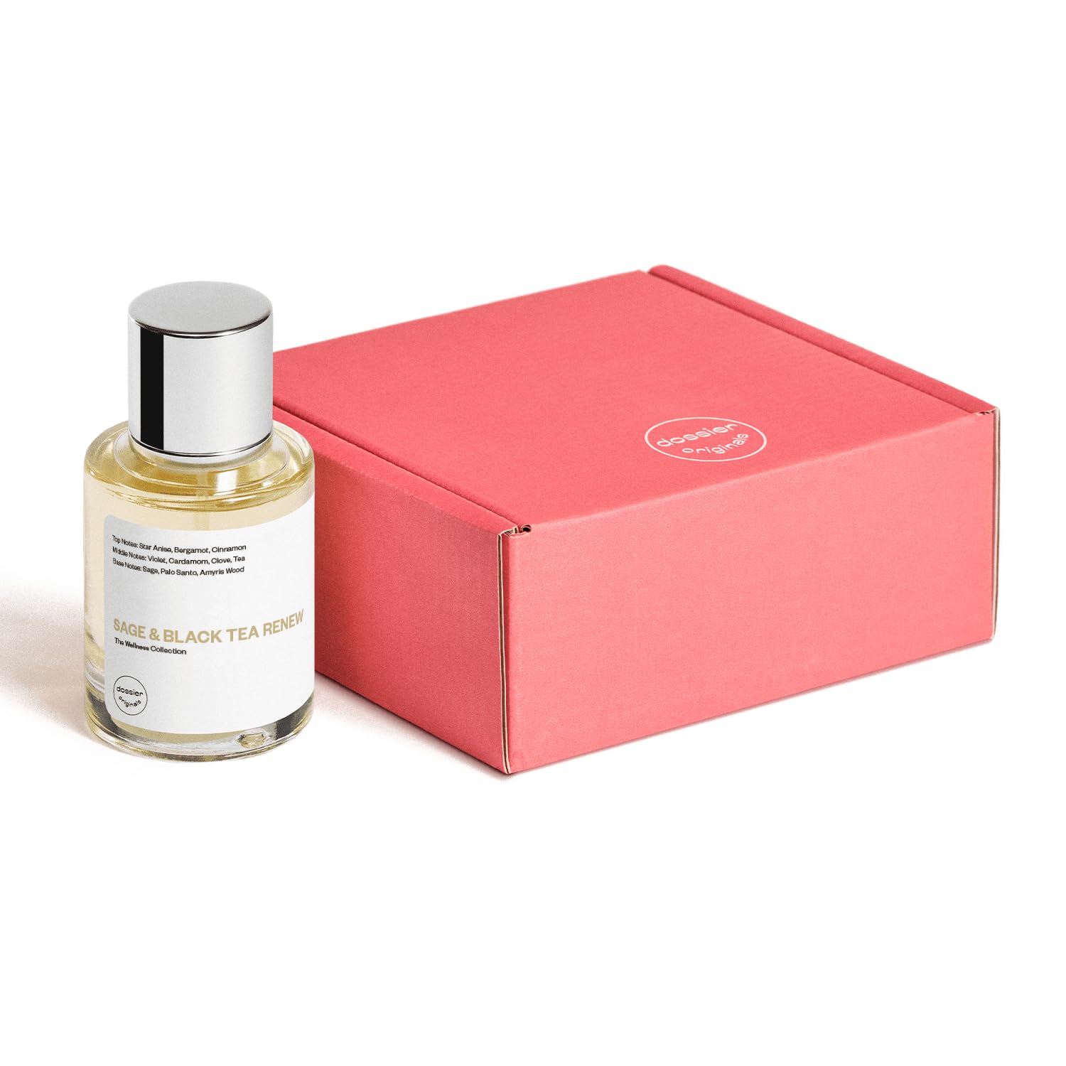 Dossier Original Sage & Black Tea Renew label detail, trustworthy ingredients