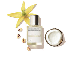 Dossier Powdery Coconut bottle closeup, refined unisex scent for daily elegance