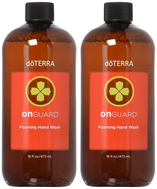 doTERRA On Guard foaming hand wash bottle emitting citrus aroma for refreshed hands