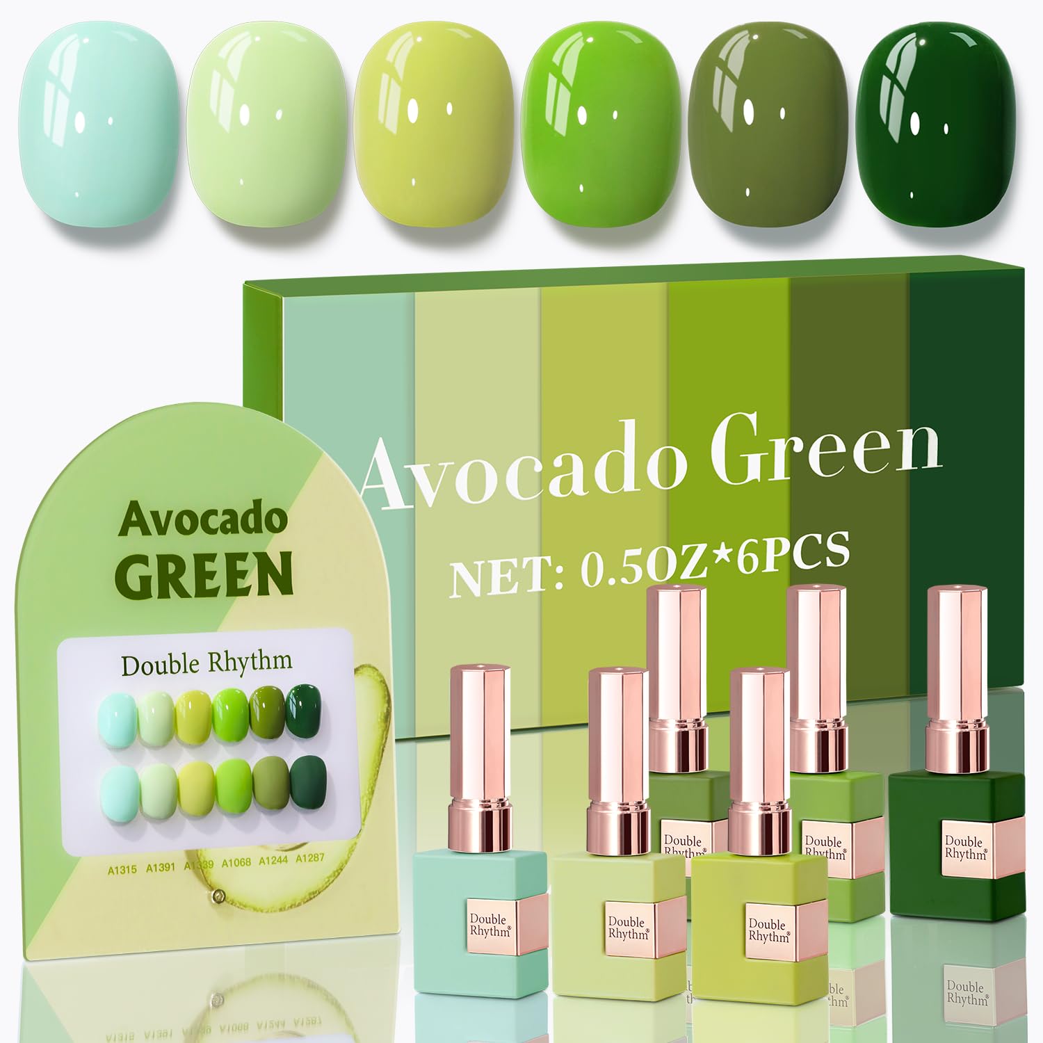 Double Rhythm gel polish set bottle front shows consistent color for home manicures.