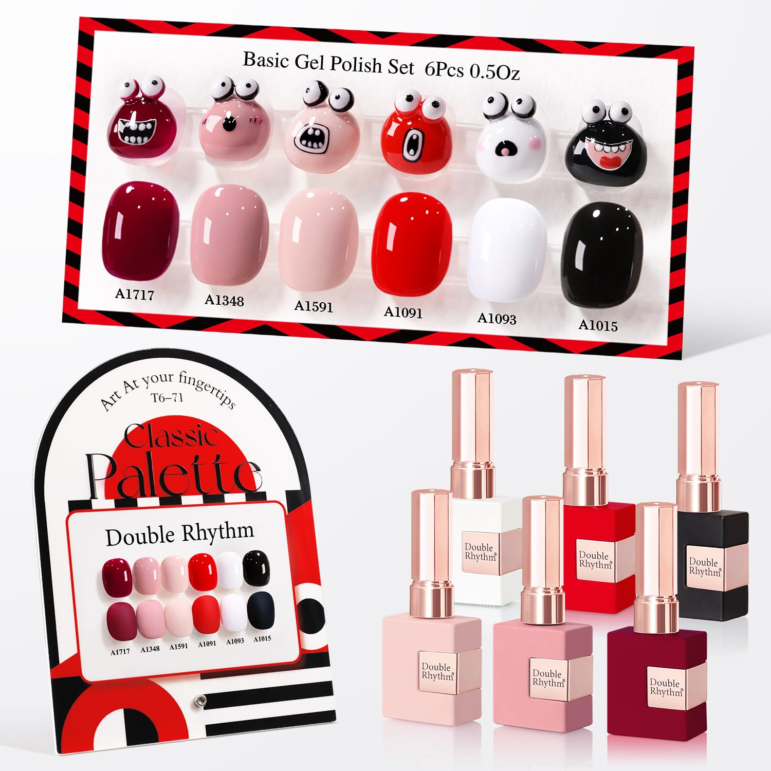 Double Rhythm gel polish set bottles front view for cohesive home manicure