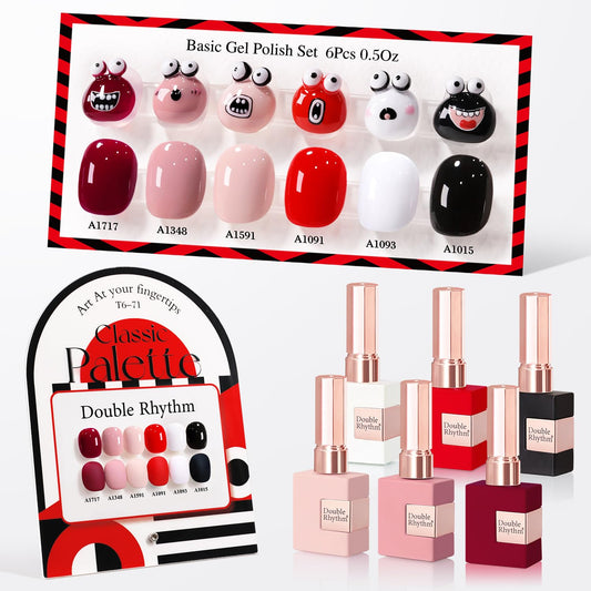 Double Rhythm gel polish set bottles front view for cohesive home manicure