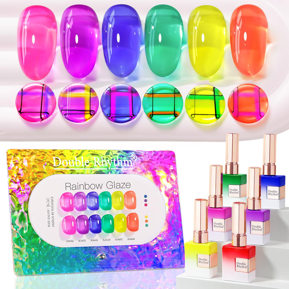 Double Rhythm 6-pcs gel polish set in pink to yellow for a versatile neon look