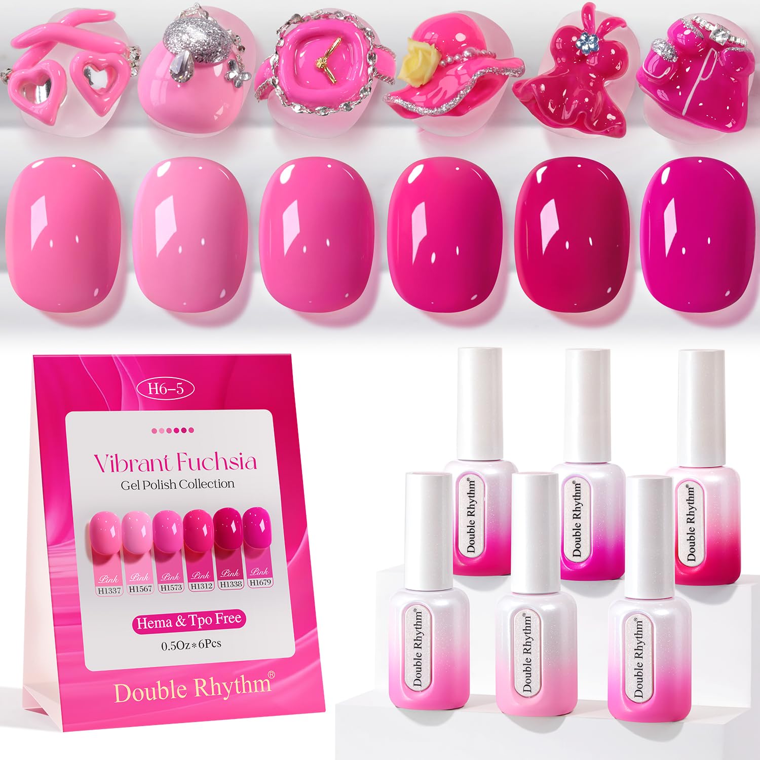 Double Rhythm 6 Pcs Hema Free Gel Polish Set color swatches for quick shade planning.