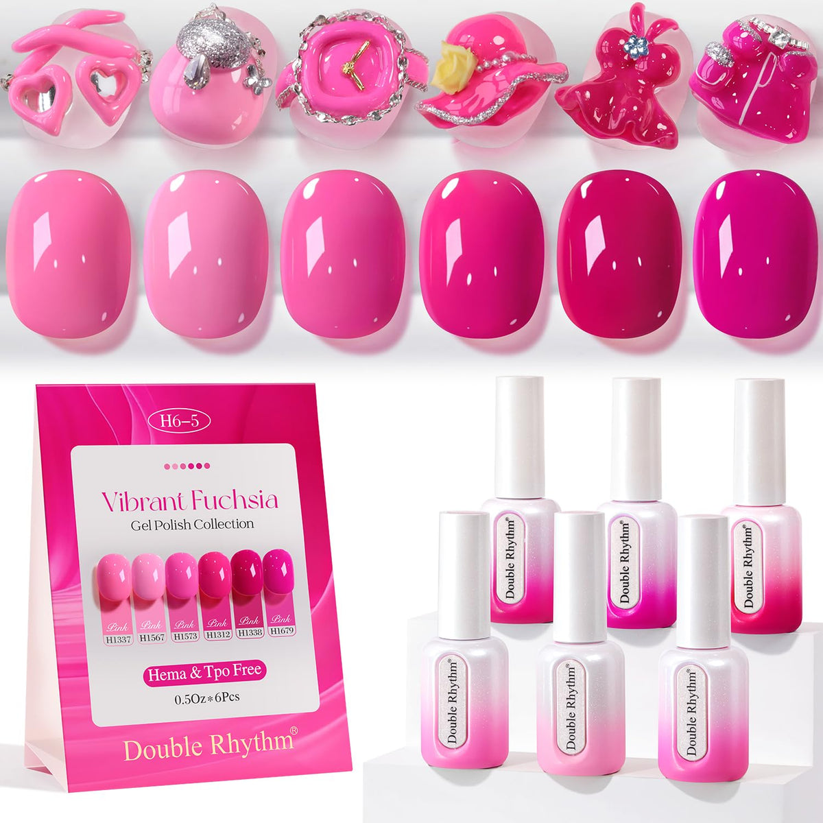 Double Rhythm 6 Pcs Hema Free Gel Polish Set color swatches for quick shade planning.
