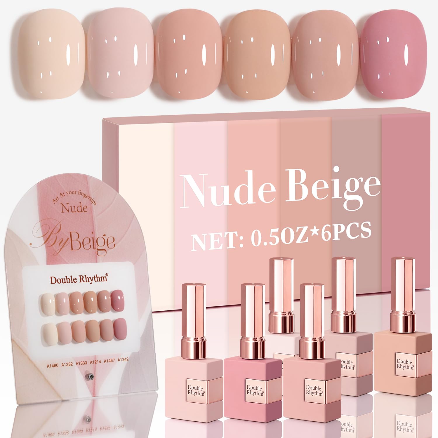 Double Rhythm six-pcs gel polish bottle swatch showing even color.