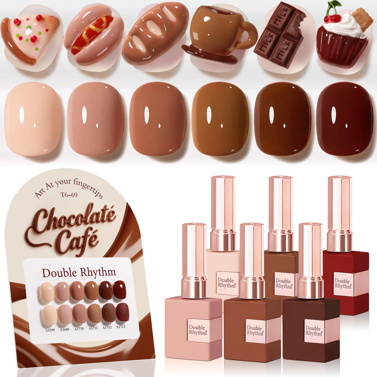Double Rhythm gel polish bottle in burgundy shade for nails.