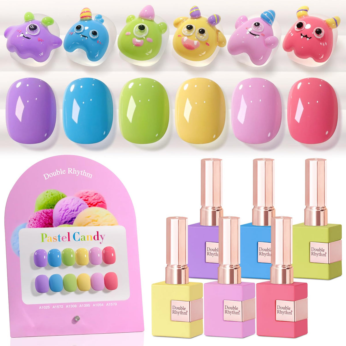 Double Rhythm gel polish set bottles show a cohesive color system for at-home manicures.
