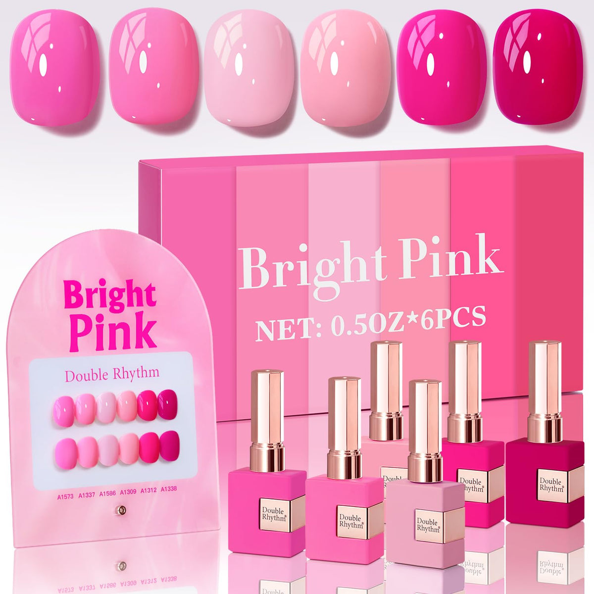 Double Rhythm 6pcs gel polish set on display showing vibrant all-season color.