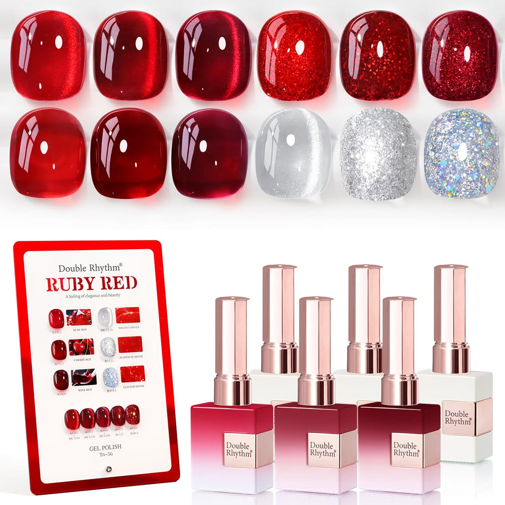 Double Rhythm 6-pc gel polish set ready for at-home manicure variety.