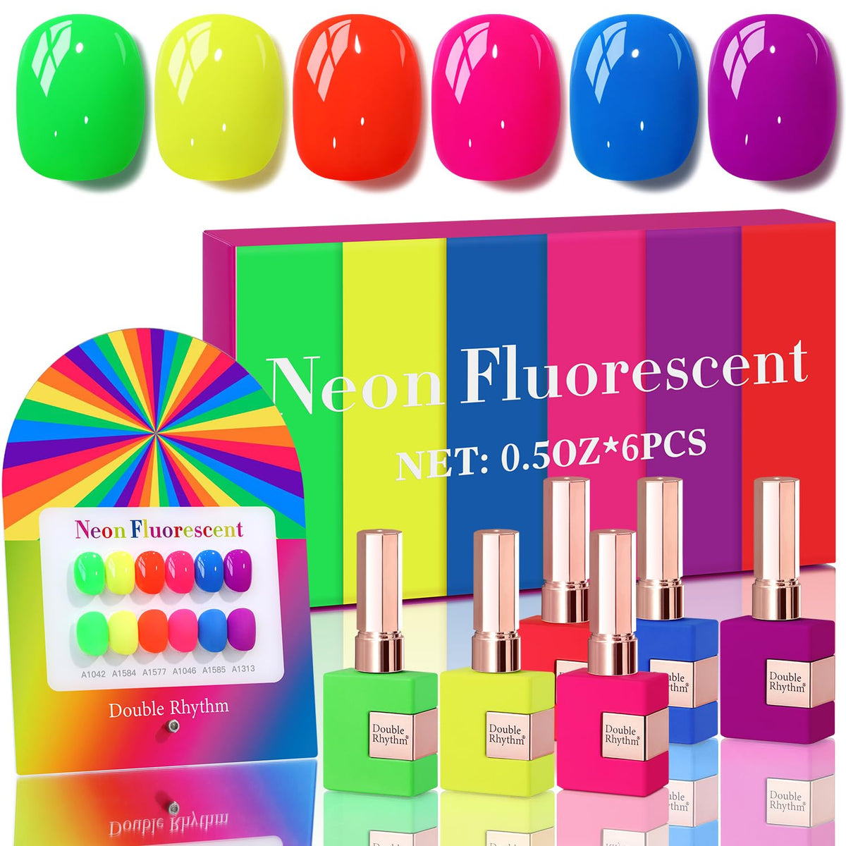 Double Rhythm neon green gel polish bottle swatch for vibrant color lasting