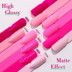 Double Rhythm neon pink purple shade on nails for bold style.
