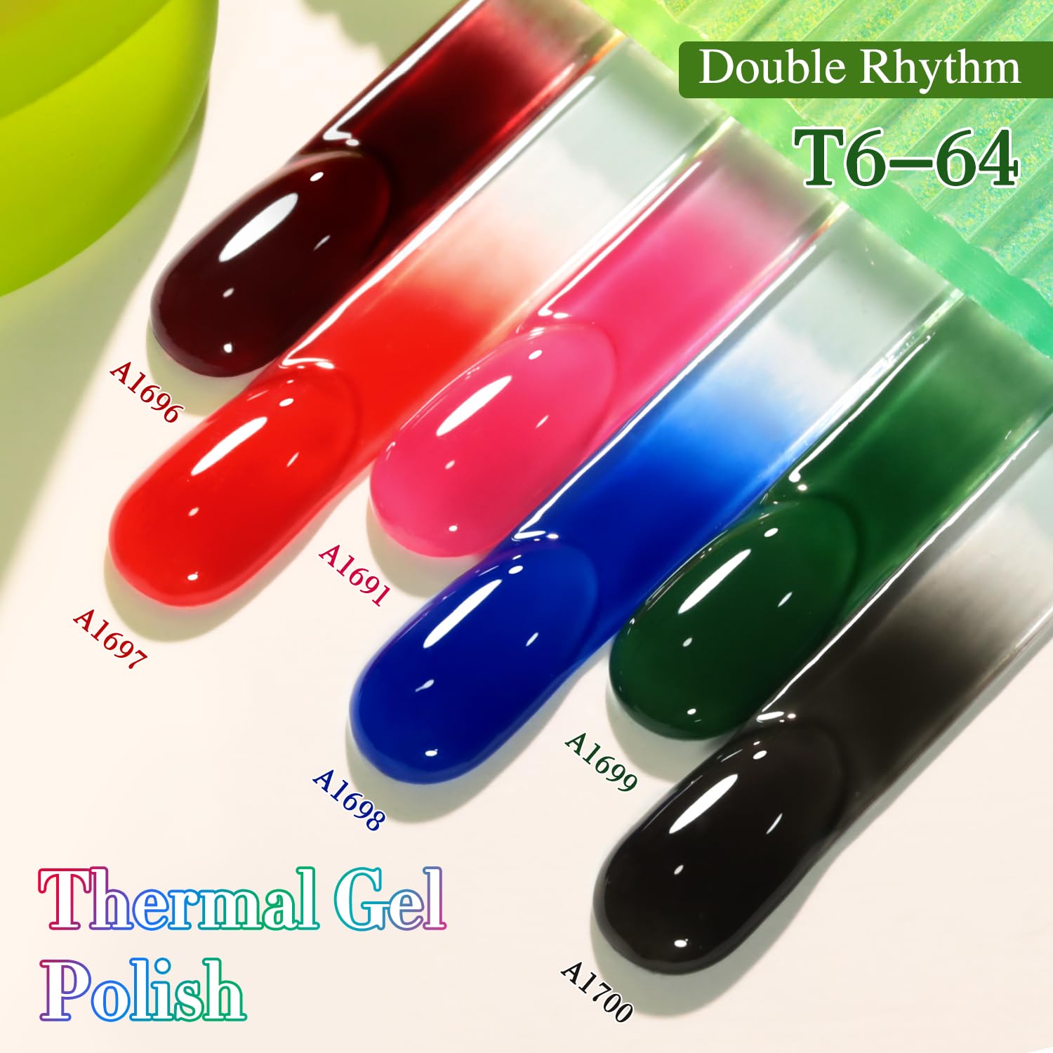 Brilliant shine finish of Double Rhythm gel polish on smooth nail surface.