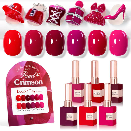 Double Rhythm burgundy cherry rose purple gel polish swatch on nail showing rich color.