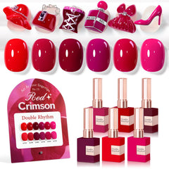Double Rhythm burgundy cherry rose purple gel polish swatch on nail showing rich color.