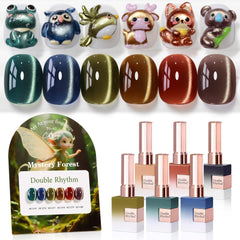 Double Rhythm green bottle Cat Eye gel polish provides vivid shimmer and smooth coverage.