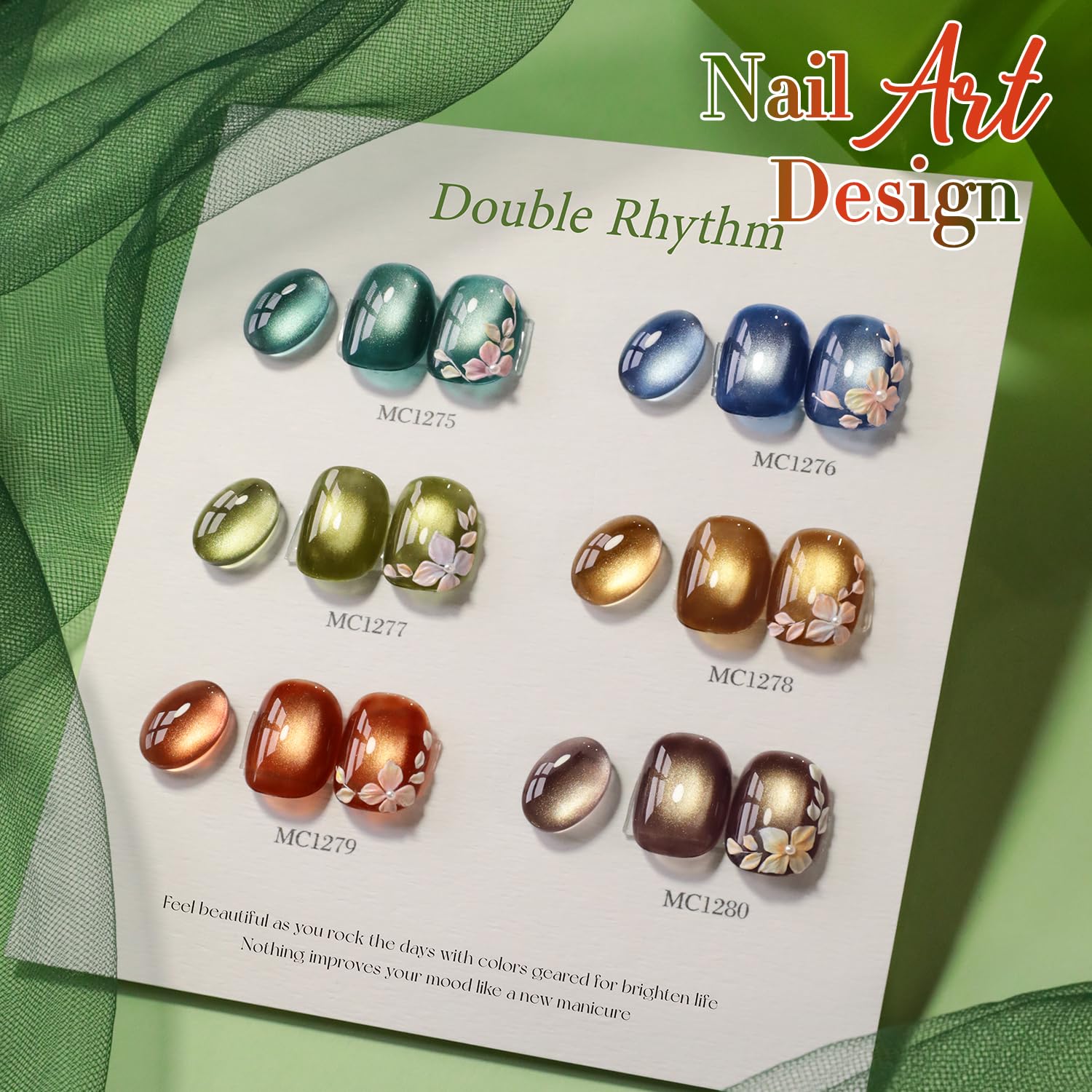 Double Rhythm gel nails with holo finish for salon-like results.