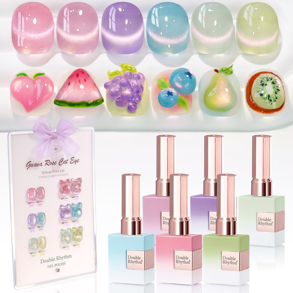 Double Rhythm Rose cat-eye gel nail polish with rich color and shine.