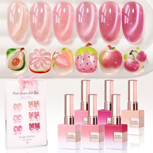 Double Rhythm Cat Eye gel nail polish set swatches show even color and shimmer