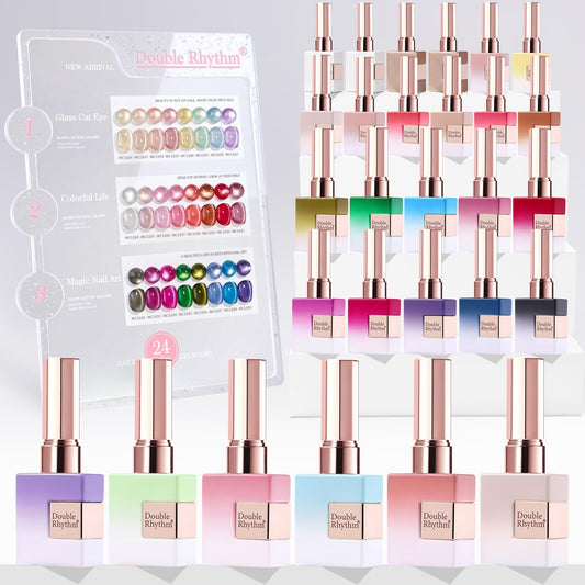 Double Rhythm cat-eye gel polish bottle close-up showing shimmer and magnetic effect for chic nails.