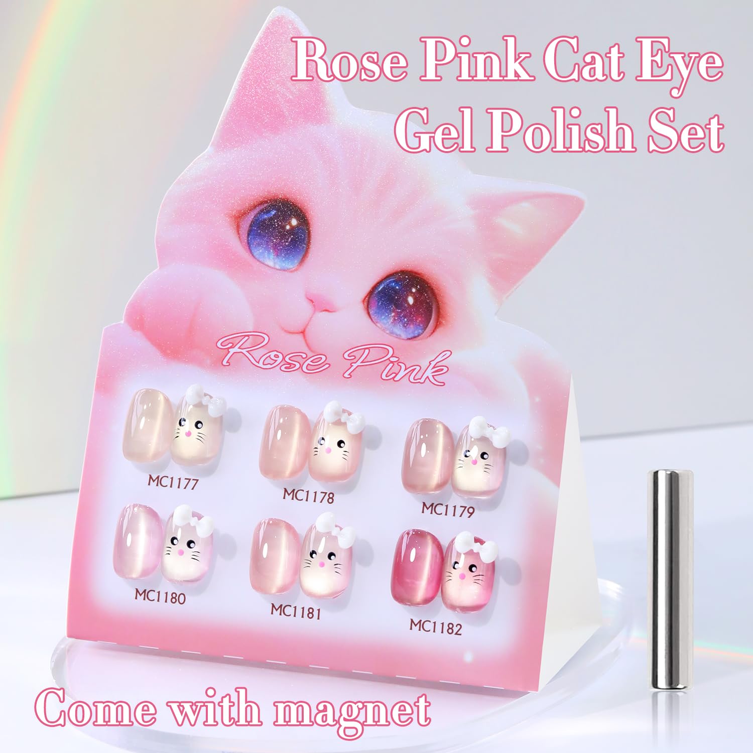 Double Rhythm Cat Eye Rose T6-32 close-up reveals holographic reflective particles.