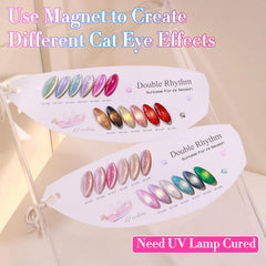 Double Rhythm cat-eye red gel polish for a dramatic manicure look.