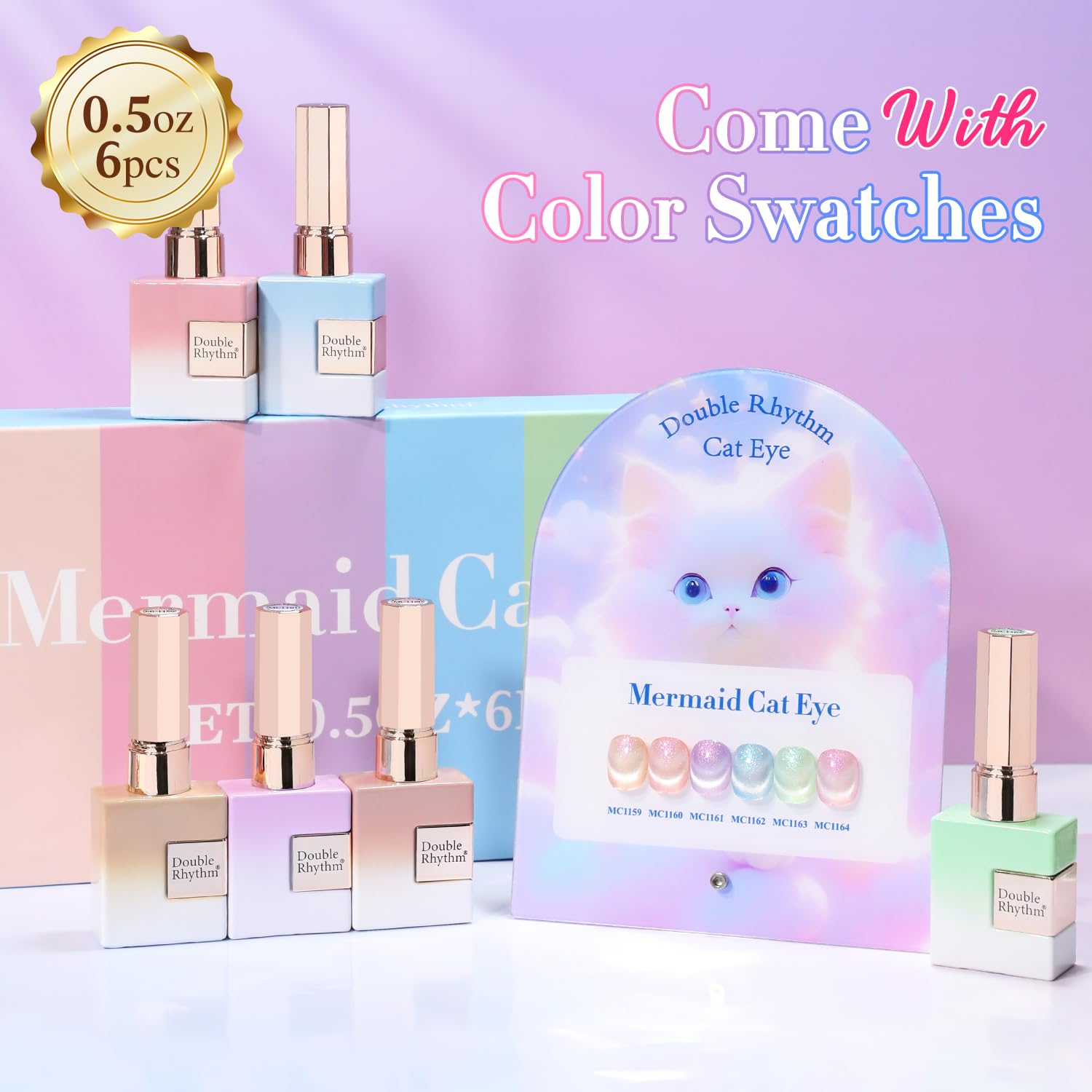 Double Rhythm Cat Eye magnetic effect closeup highlights holographic shimmer and depth.