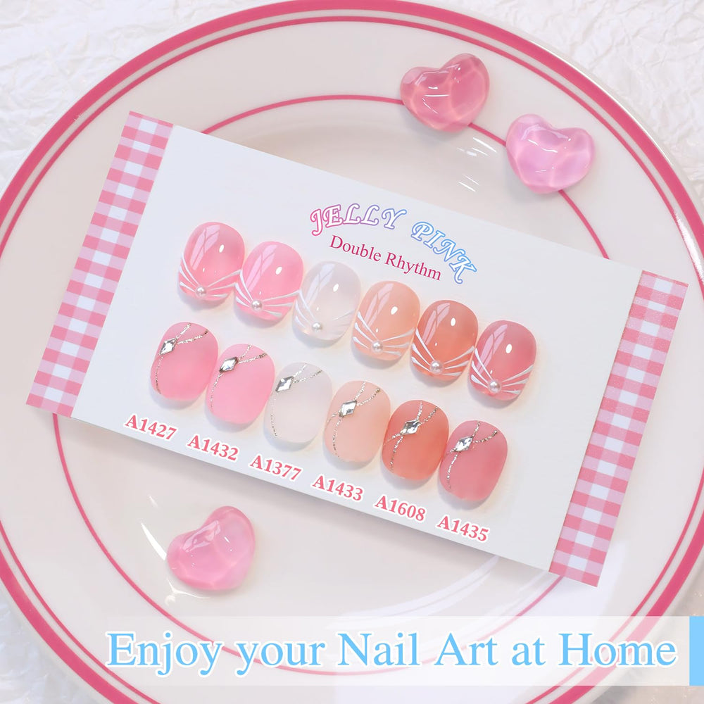 Color swatch card beside Double Rhythm gel polish for quick shade recognition