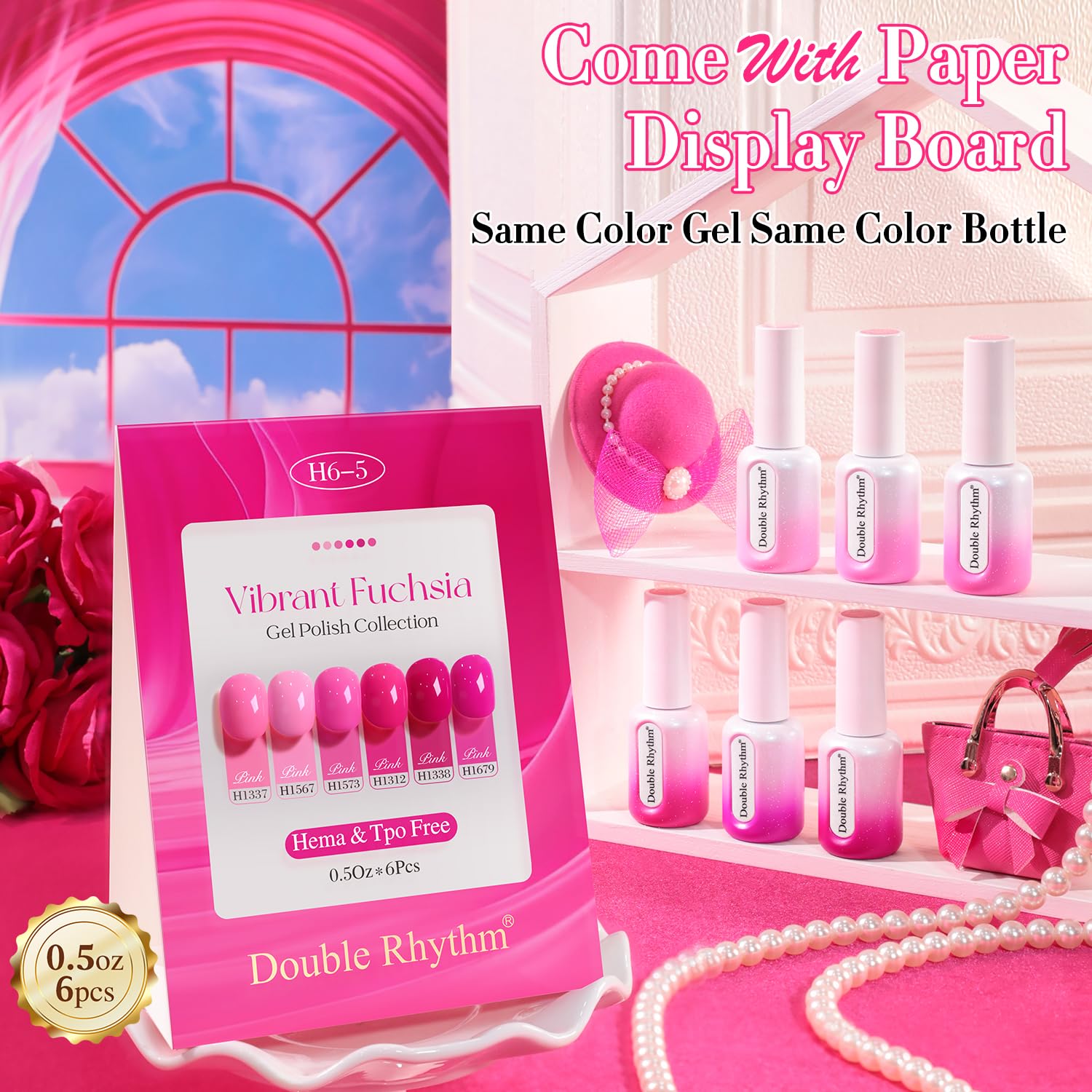 Double Rhythm gel polish color swatches arranged for easy shade planning.