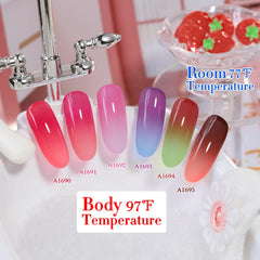 Double Rhythm purple colorchanging gel polish bottle highlights shade transformation with temperature