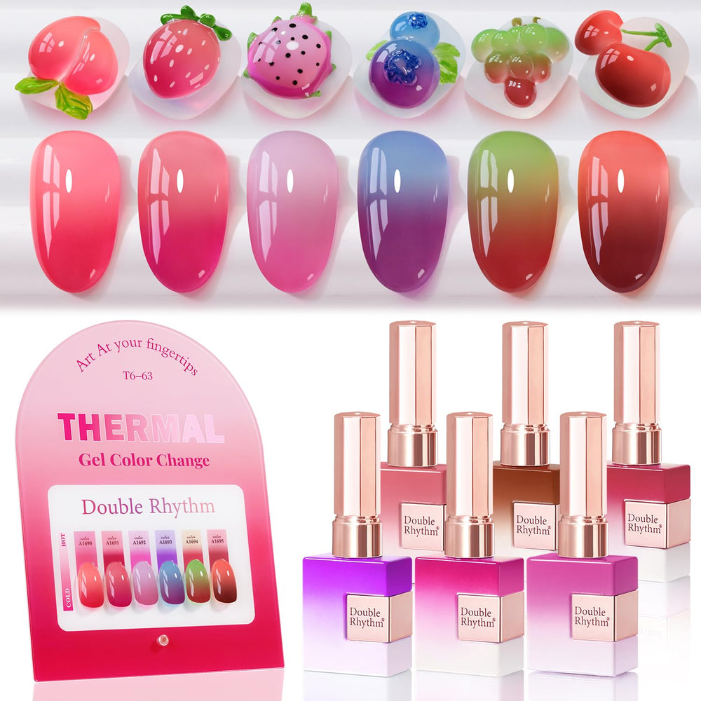 Double Rhythm red colorchanging gel polish bottle showing temperature-triggered color shift for dynamic nails